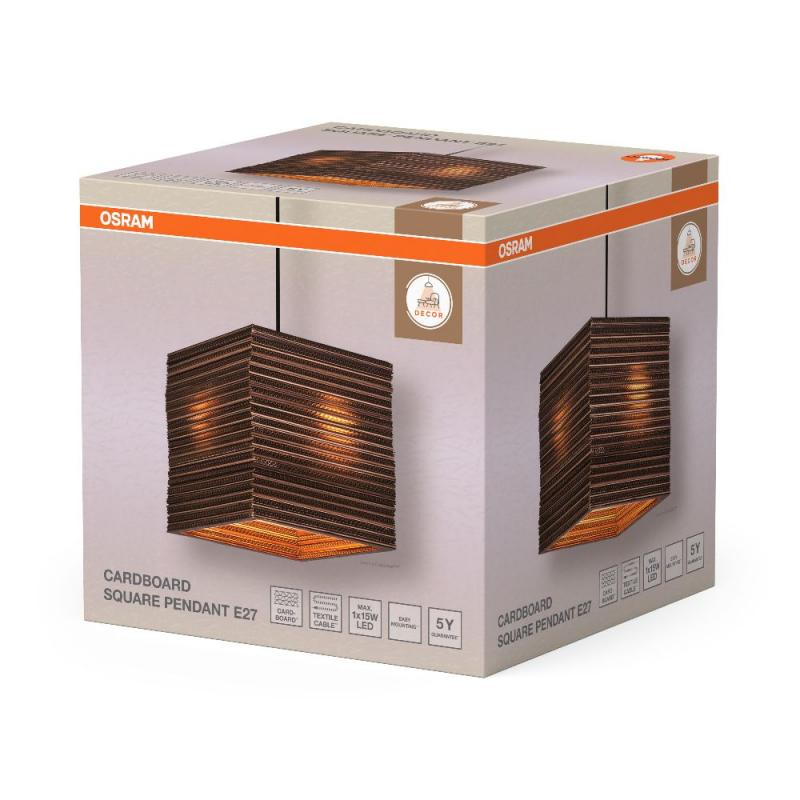 OSRAM Pendelleuchte Decor Cardboard Square 1-flammig braun, aus Wellpappe