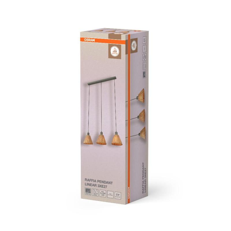 OSRAM Pendelleuchte Decor Raffia Green 3-flammig aus Bast und Metall