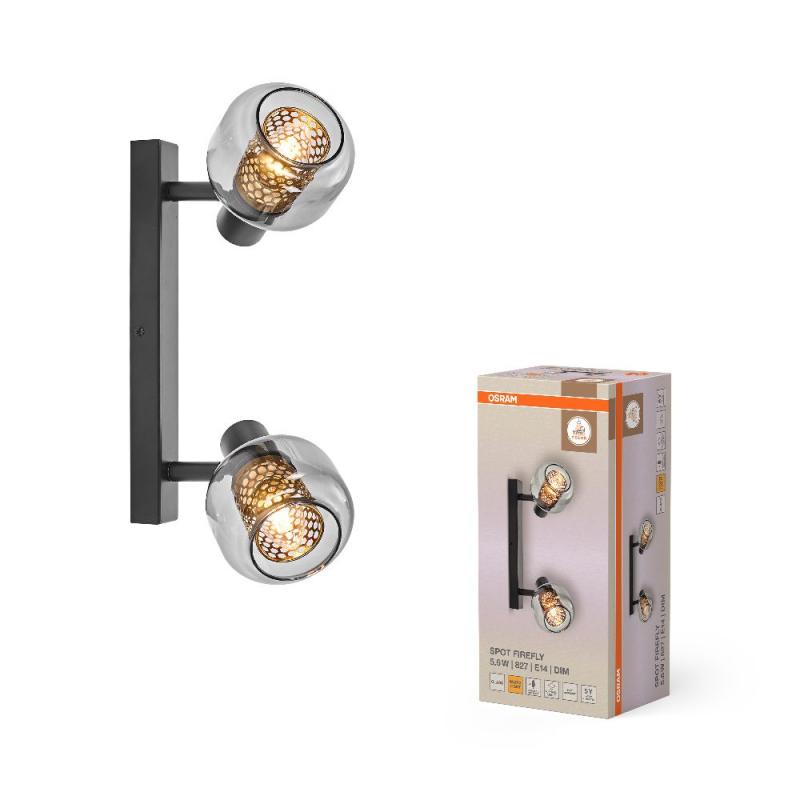 OSRAM Decor 2er Spot Firefly in Schwarz - warmweißes Licht, dimmbar, Metall/Glas