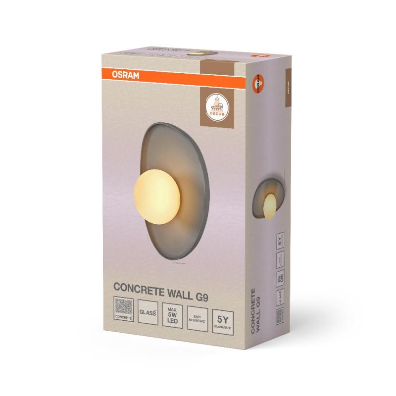 OSRAM Wandleuchte Decor Concrete Nest aus Beton mit G9 Fassung grau - mit matter Glaskugel