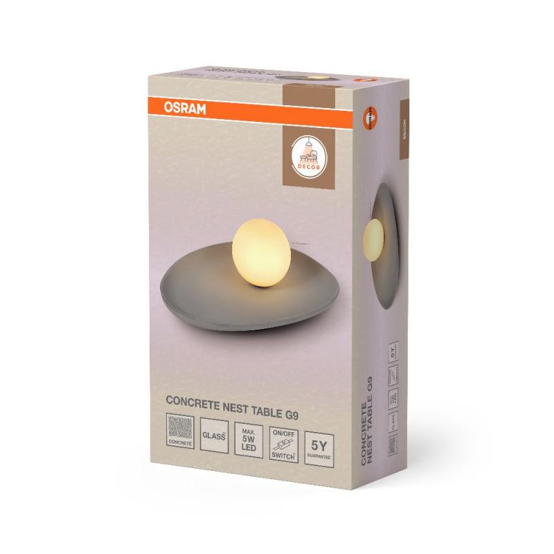 OSRAM Tischleuchte Decor Concrete Nest aus Beton mit G9 Fassung grau - mit matter Glaskugel