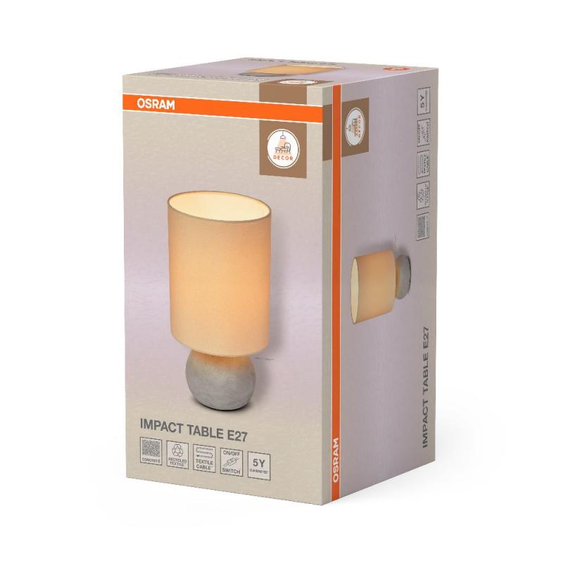Osram Tischleuchte Decor Impact aus Beton und Textil in Beige / Grau mit E27 Fassung