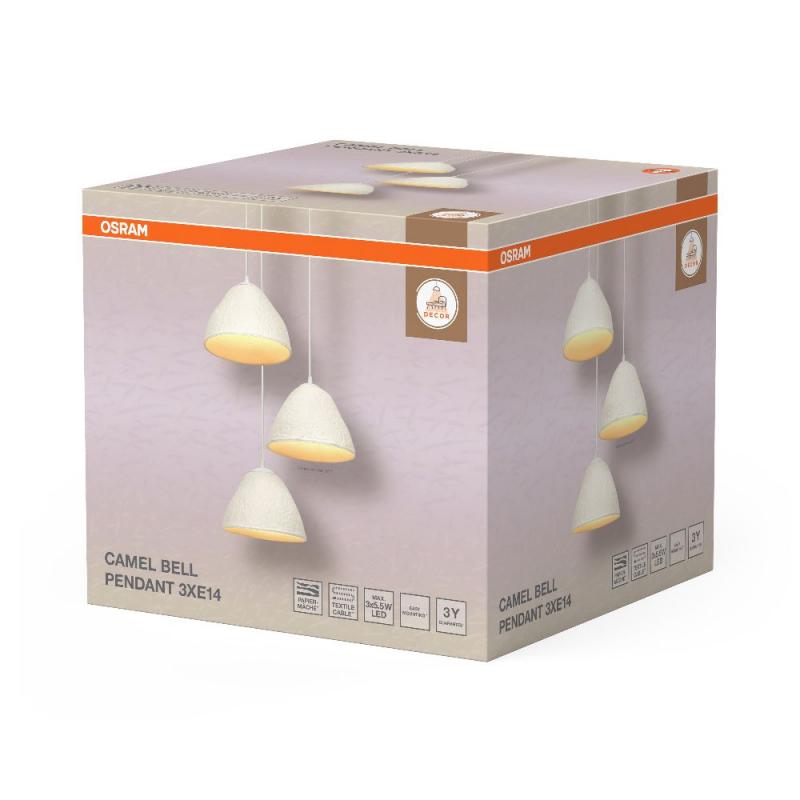 OSRAM Pendelleuchte Camel Bell 3-flammig weiß aus Metall und Pappmaschee für 3 x E14