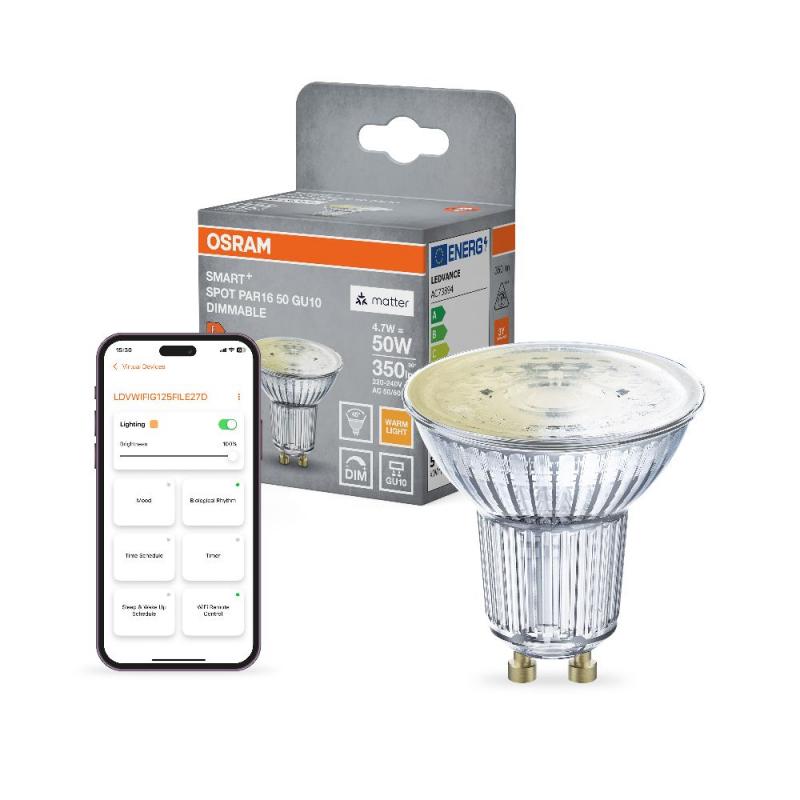 OSRAM SMART+ MATTER Spot Dimmable PAR16 GU10 4,7W 2700K 45° Smart LED Lampe