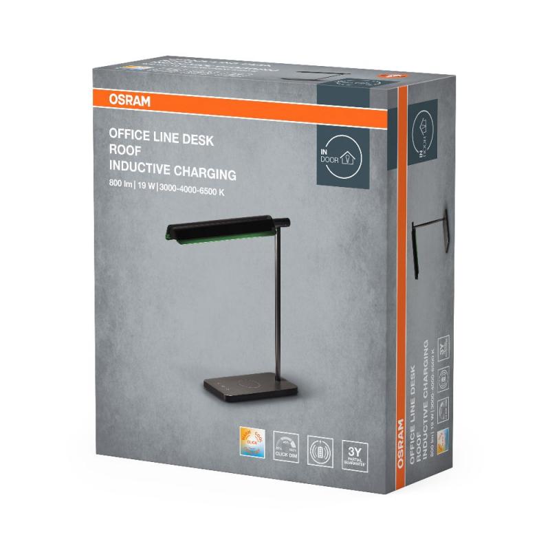 OSRAM Office Line Desk Roof Inductive Charging Schreibtischlampe 19W CCT Dimmbar Schwarz