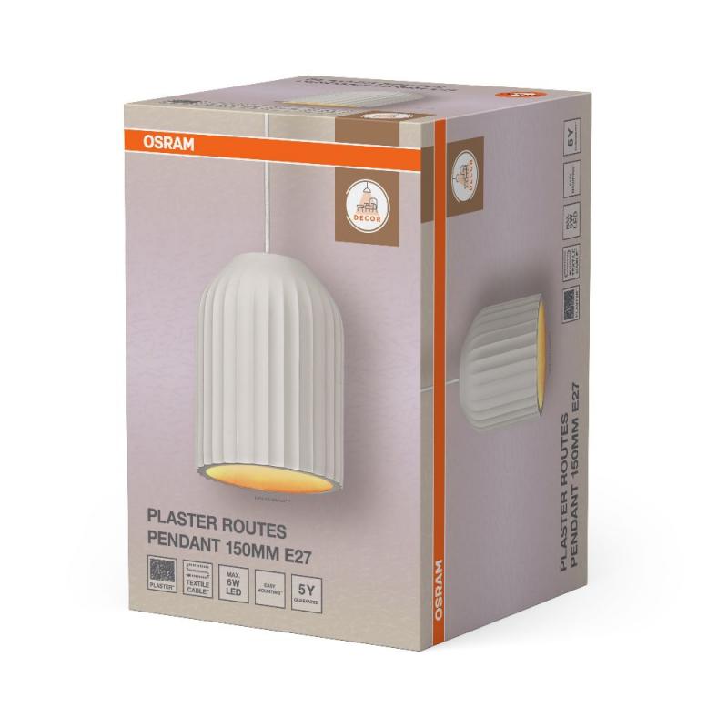 Osram Pendelleuchte Decor Plaster Routes aus Gips in Weiß mit E27 Fassung Ø 30 cm