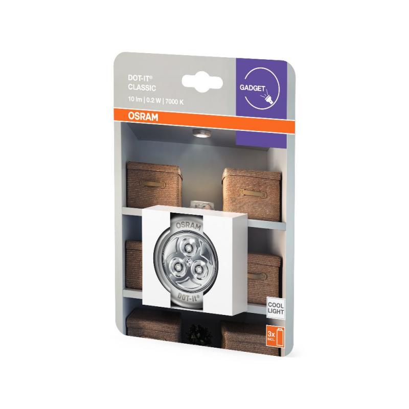 OSRAM DOT-it CLASSIC Silber - flexible batteriebetriebene LED-Leuchte IP20-Schutz, für Garderobe, Küche und als Nachtlicht