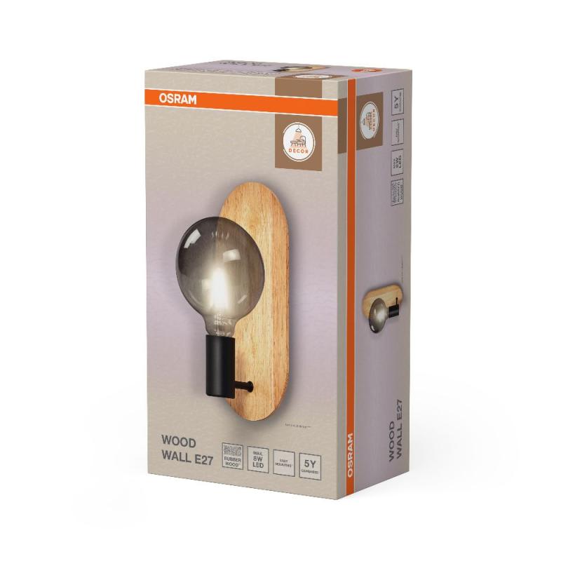 OSRAM Wandleuchte Decor WOOD in Schwarz-Braun aus Holz & Metall mit E27 Fassung