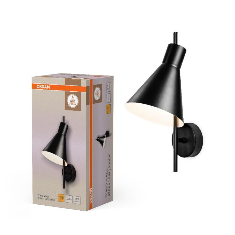 OSRAM Wandleuchte TOKIO 1-flammig aus Stahl in Schwarz inkl. warmweißer LED