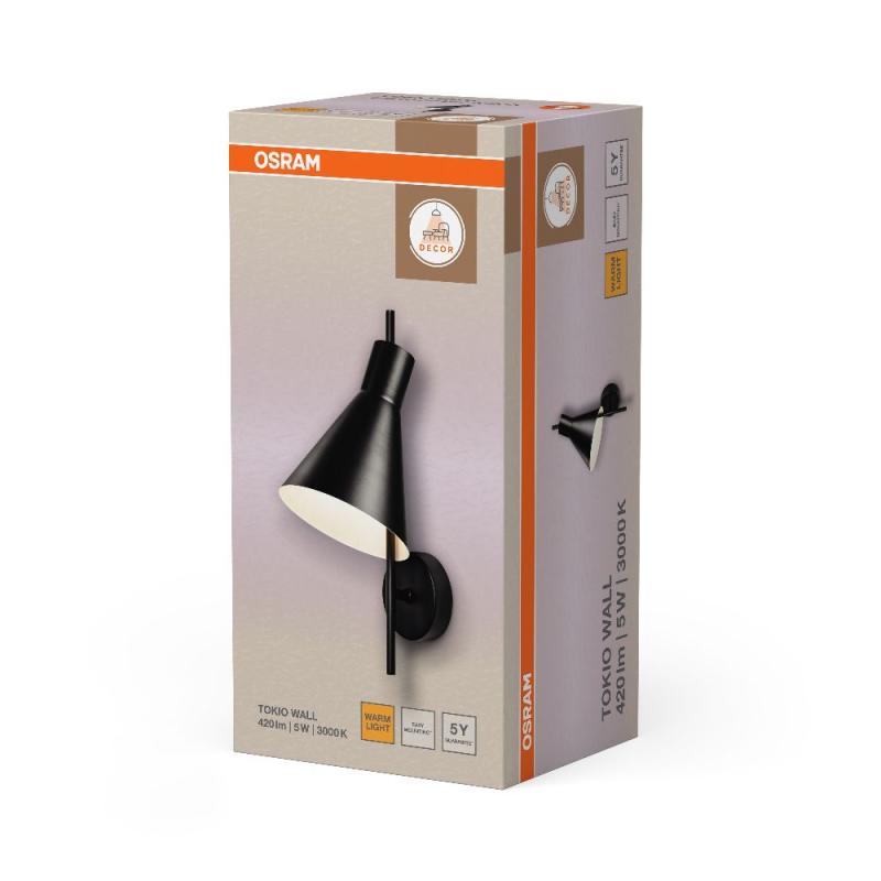 OSRAM Wandleuchte TOKIO 1-flammig aus Stahl in Schwarz inkl. warmweißer LED