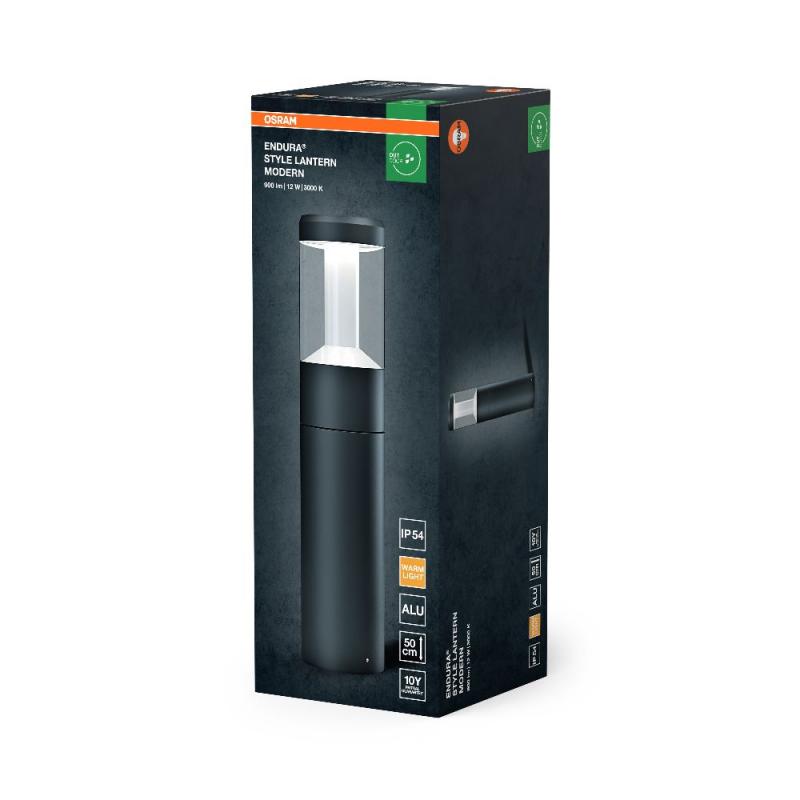 50cm Osram ENDURA STYLE Lantern Wegeleuchte 12W Modern Dunkelgrau - Pollerleuchte mit blendarmem Licht aus Aluminium, IP54