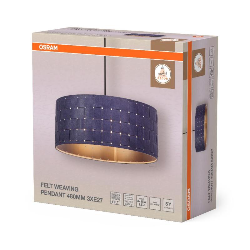 OSRAM Hängeleuchte Decor Felt Weaving aus Filz / Stahl mit E27 Fassung Ø 48cm mit  Textilkabel