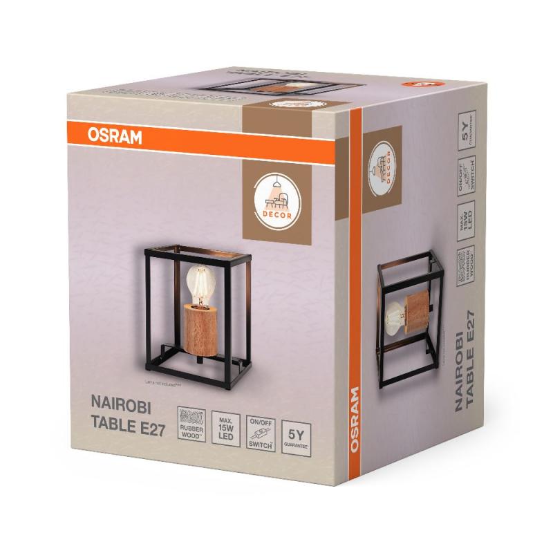 OSRAM Tischleuchte NAIROBI 1-flammig aus Stahl & Holz in Schwarz
