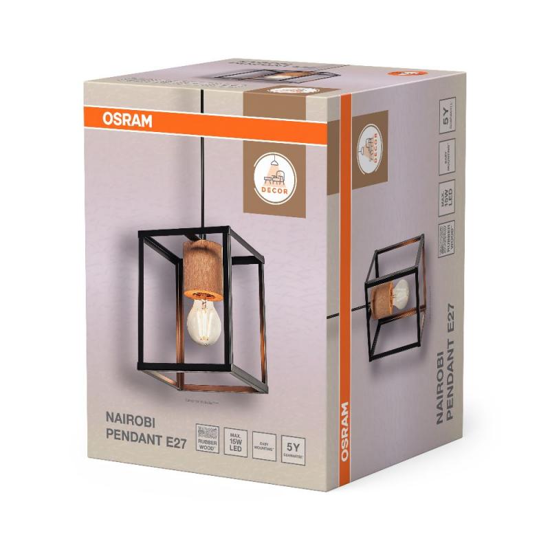Osram Decor Nairobi Pendelleuchte 1-flammig aus Stahl & Holz in Schwarz