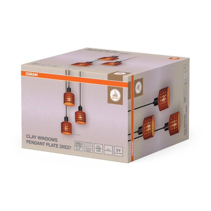 OSRAM Pendelleuchte Decor Clay Windows aus Ton mit E27 Fassung braun