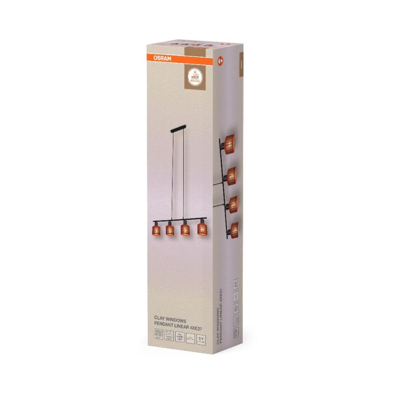 OSRAM 4-flammige Pendelleuchte Decor Clay Windows aus Ton mit E27 Fassung braun