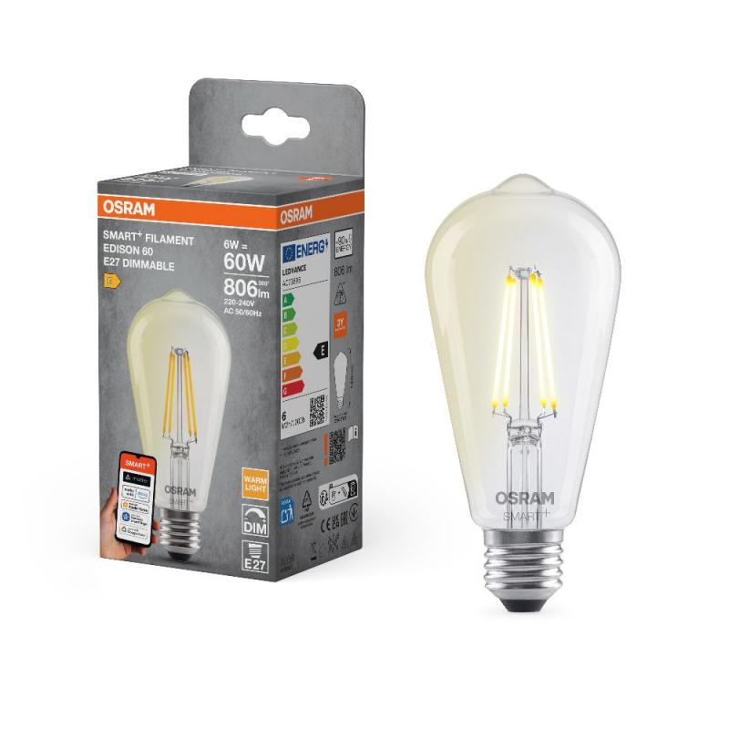 OSRAM SMART+ MATTER LED Leuchtmittel Kolbenform 6W Wie 60W warmweiß klar