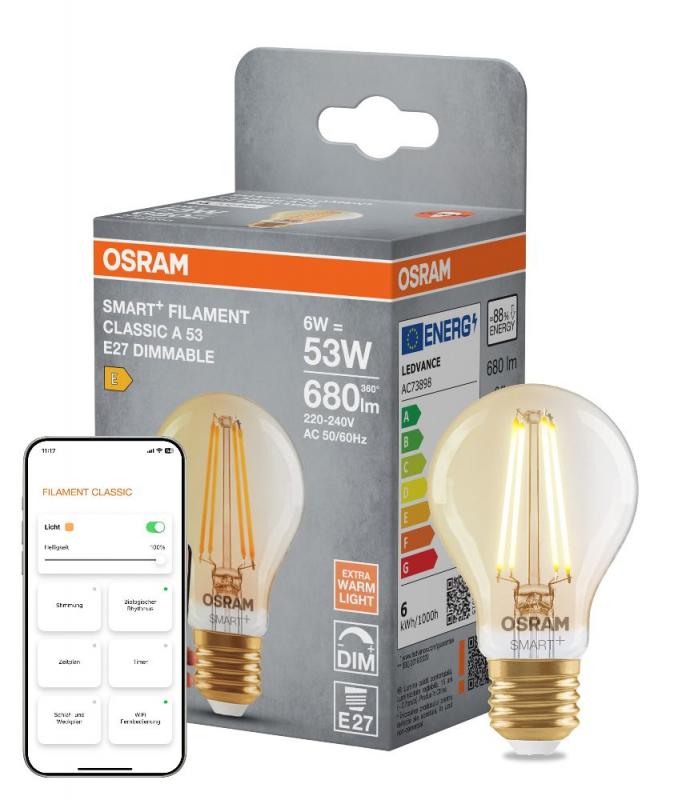 OSRAM E27 SMART+ Matter Filament Lampe Gold mit warmweißem Licht - kompatibel mit Matter-Systemen
