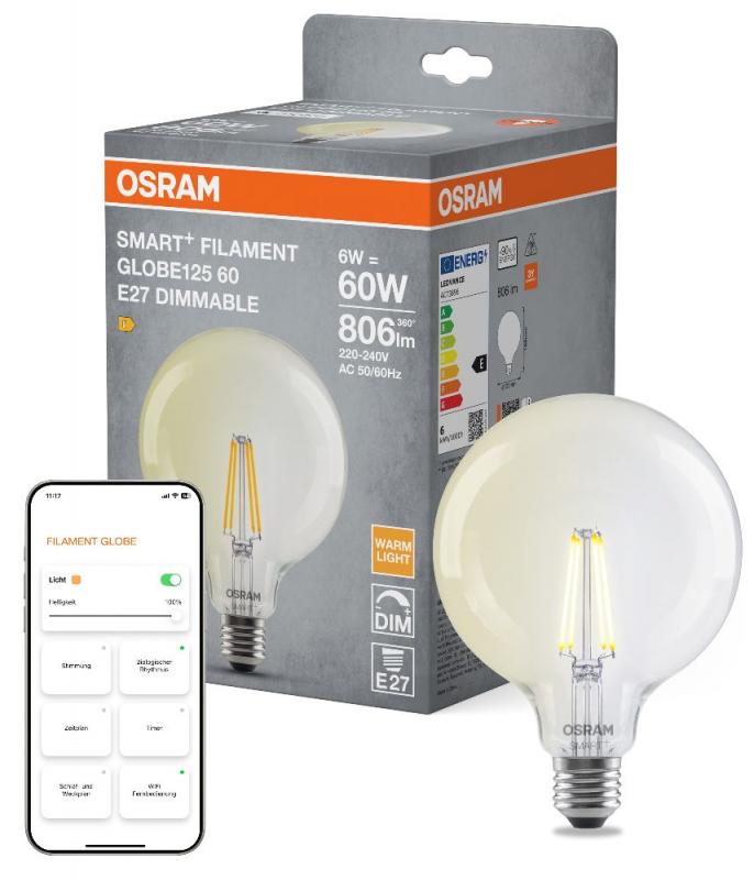 OSRAM  SMART+ MATTER GLOBE 6W wie 60W warmweiß klar dimmbar