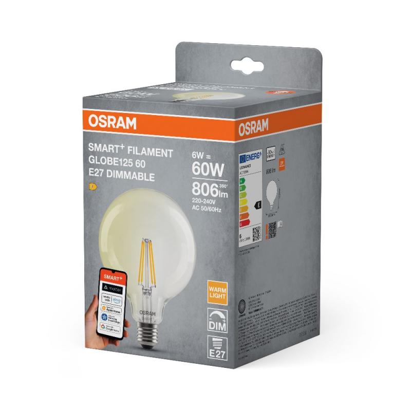 OSRAM  SMART+ MATTER GLOBE 6W wie 60W warmweiß klar dimmbar