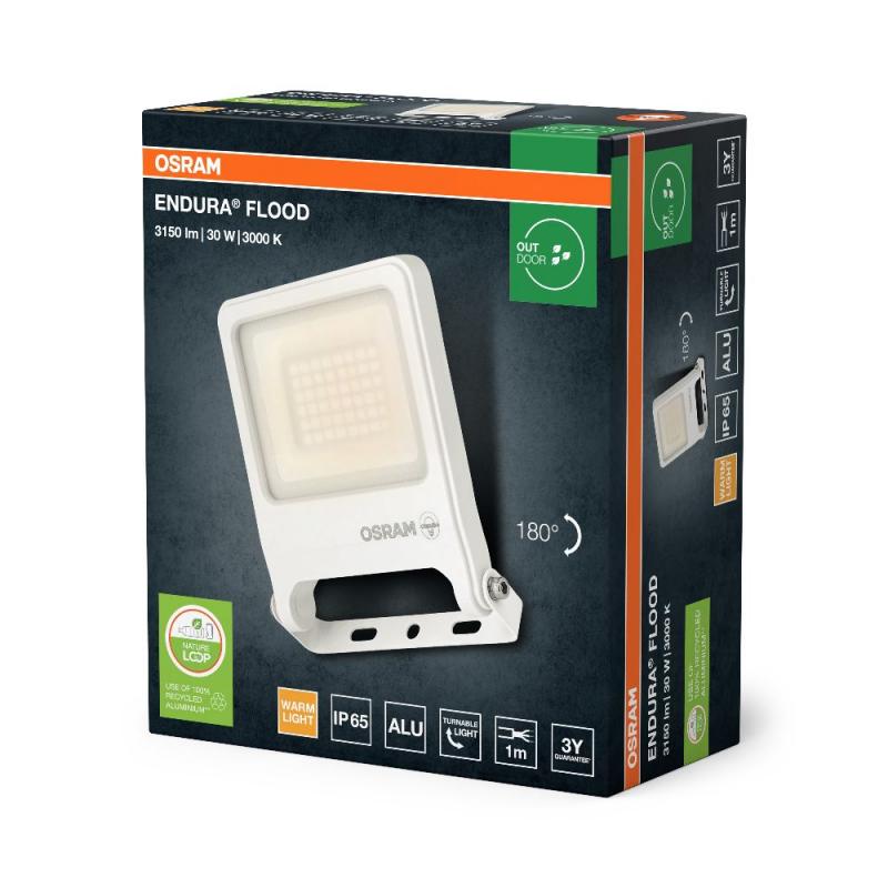 Osram Endura Flacher LED Fluter 30W 3000K warmweiß IP65 weiss Garagen- und Hofbeleuchtung
