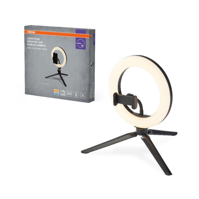 OSRAM Mobiles LED-Ringlicht für einen vielseitigen Einsatz des Handys - für den Schreibtisch in Schwarz, für Online-Meetings & Selfis