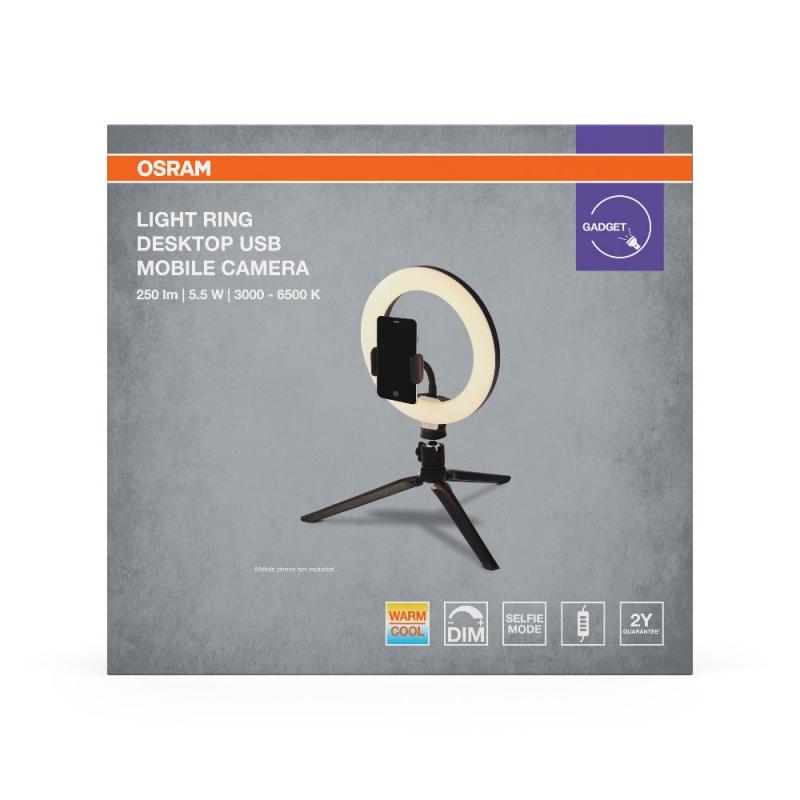 OSRAM Mobiles LED-Ringlicht für einen vielseitigen Einsatz des Handys - für den Schreibtisch in Schwarz, für Online-Meetings & Selfis