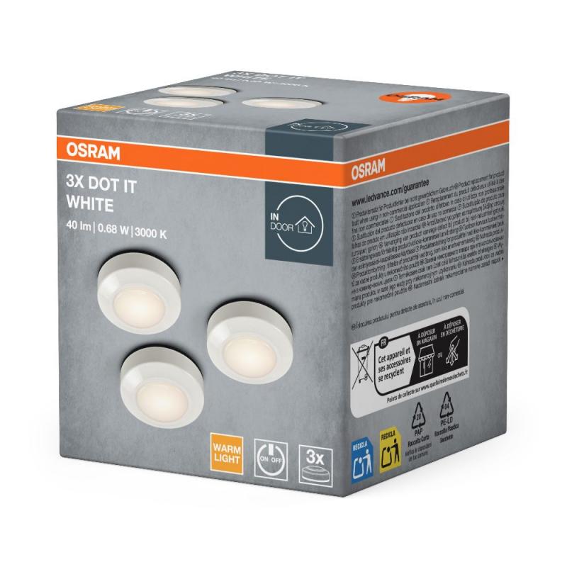 3er Set OSRAM LED Garderoben und Möbelleuchte mobil batteriebetrieben - IP20-Schutz, für Garderobe/Kinderschlafzimmer/Regalunterbau