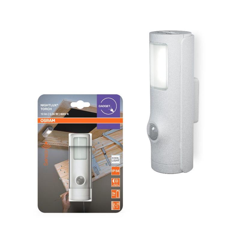 OSRAM NIGHTLUX TORCH BATTERIEBETRIEBENE MULTIFUNKTIONSLEUCHTE MIT SENSOR UND WANDHALTERUNG, IP54 spritzwassergeschützt