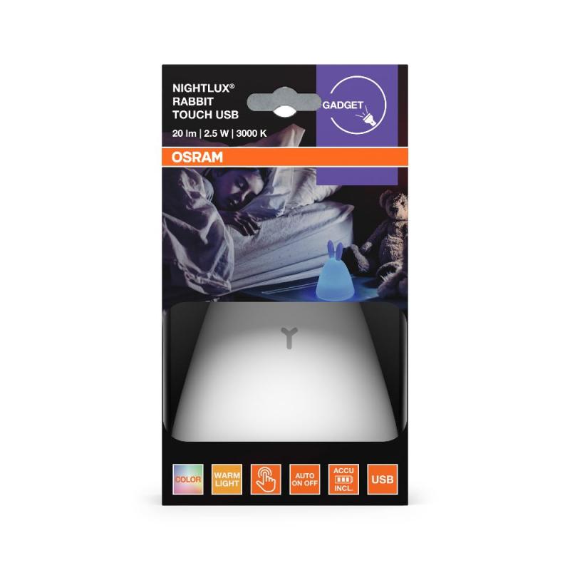 OSRAM Nachtlicht RABBIT Touchdim USB RGBW - Hasen-Nachtlicht mit Berührungsdimmfunktion in Weiß aus Kunststoff, IP20-Schutz, perfekt für das Kinderzimmer