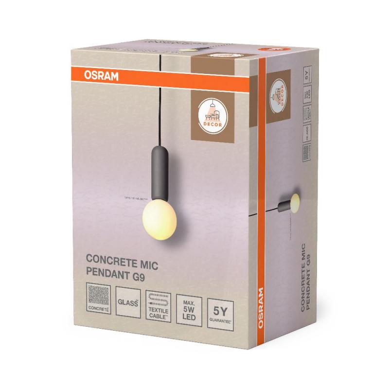 Osram Pendelleuchte Decor Conrete Mic mit G9 Fassung aus Beton mit Glaskugel in Anthrazit