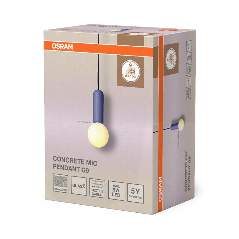 Osram Pendelleuchte Decor Conrete Mic mit G9 Fassung aus Beton mit Glaskugel in Blau
