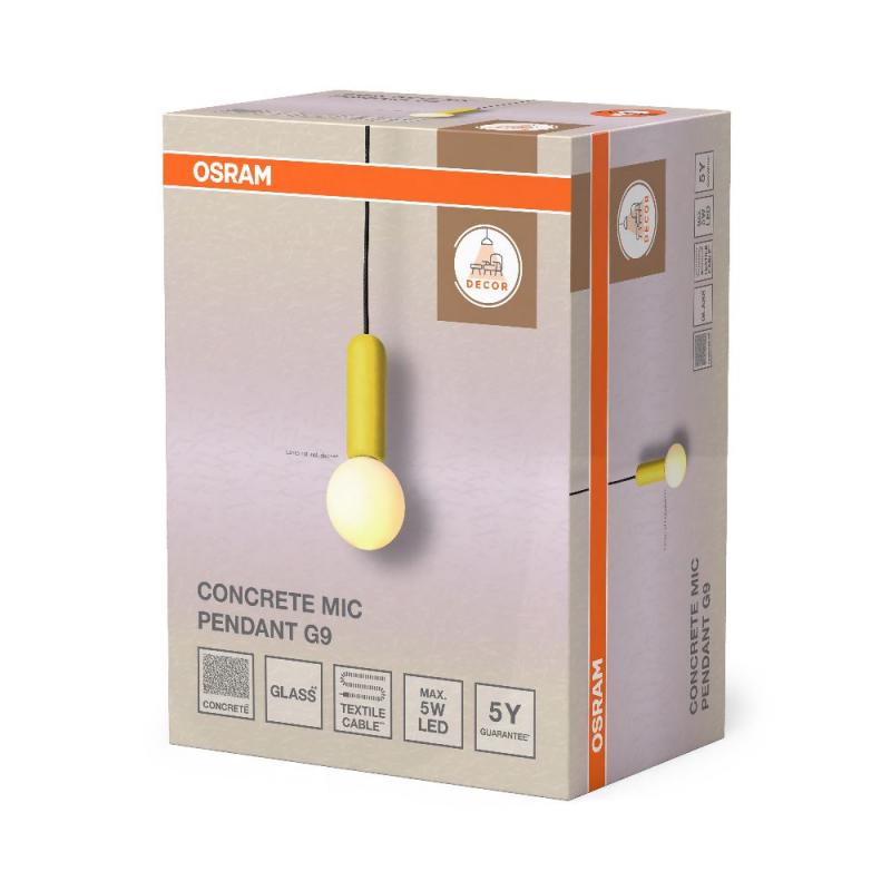 Osram Pendelleuchte Decor Conrete Mic mit G9 Fassung aus Beton mit Glaskugel in Gelb