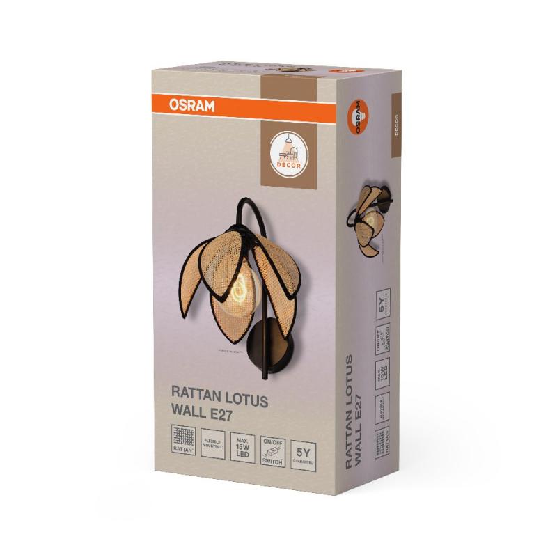 OSRAM Wandleuchte Decor Rattan Lotus aus Rattan|Stahl mit E27 Fassung beige