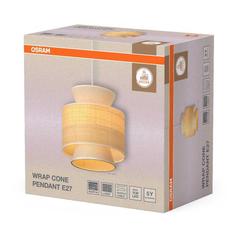 OSRAM Pendelleuchte Decor Wrap Cone aus Leinen und Bast mit E27 Fassung