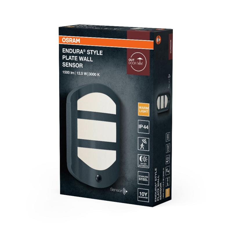 OSRAM ENDURA Style Plate Wandleuchte mit Sensor 12W IP44 Dunkelgrau