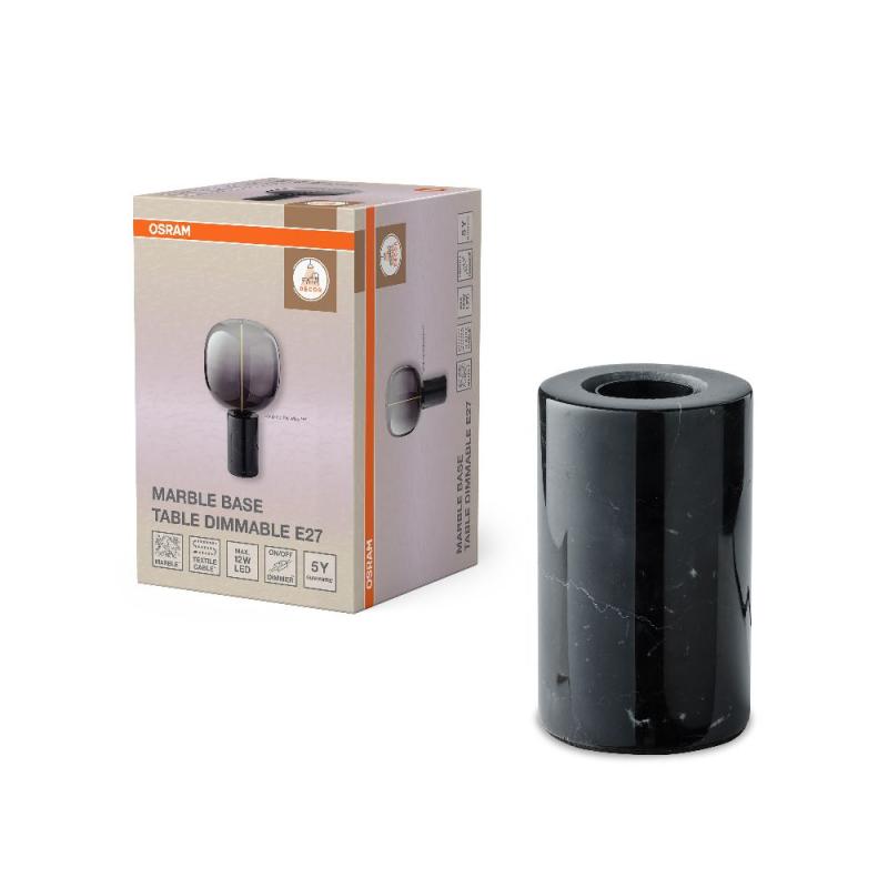 OSRAM Tischleuchte Decor Marble Base Table dimmbar mit E27 Fassung schwarz - Elegante Tischlampe aus Marmor mit Textilkabel – dimmbares Licht für jeden Raum
