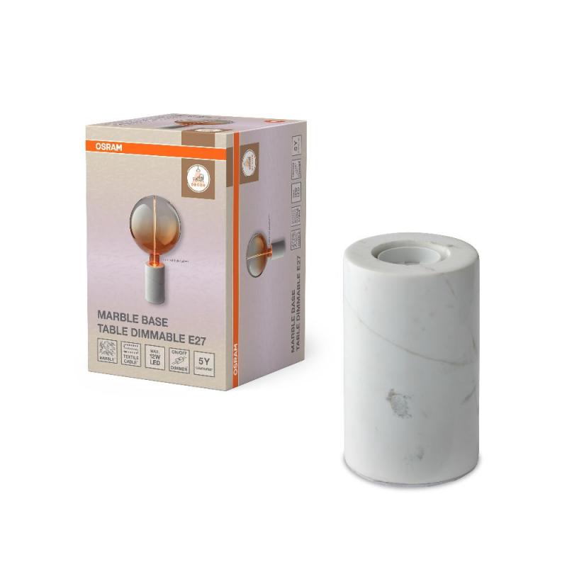 OSRAM Tischleuchte Decor Marble Base Table dimmbar mit E27 Fassung Weiß - Elegante Tischlampe aus Marmor mit Textilkabel – dimmbares Licht für jeden Raum