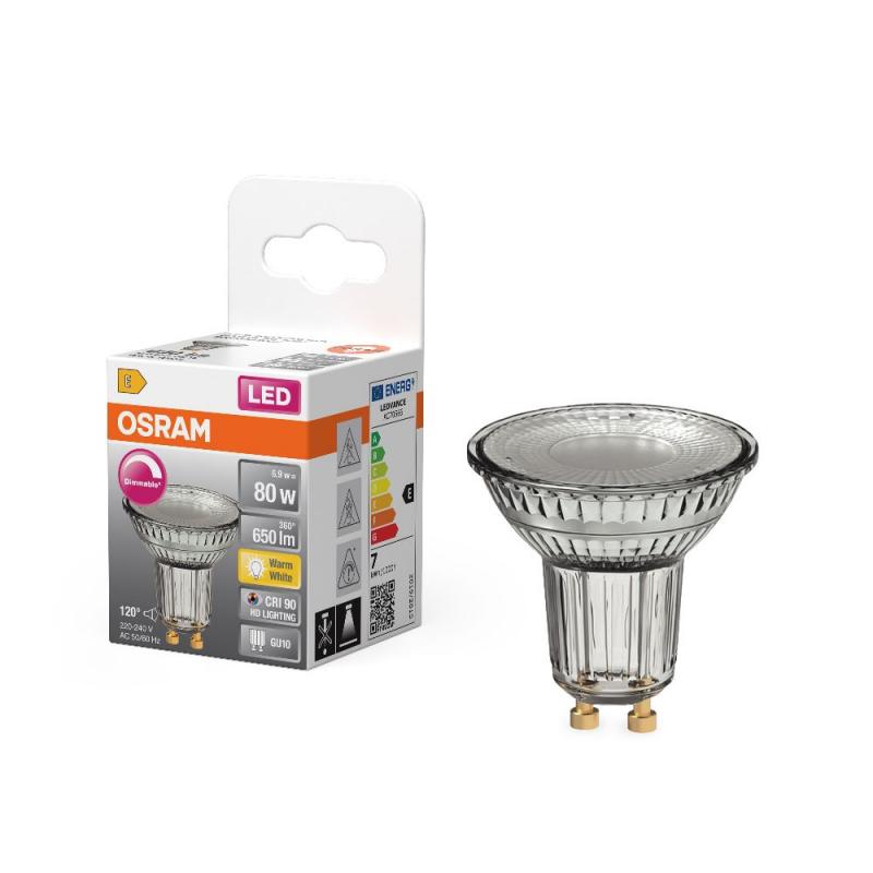 OSRAM Superstar LED GU10 Strahler PAR16 dimmbar 120° 6,9W warmweißes Licht 2700K 90Ra = hohe Farbwiedergabe