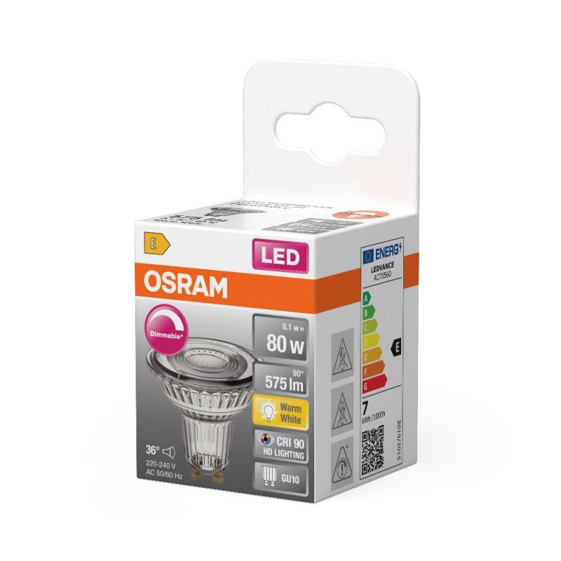 OSRAM Superstar LED GU10 Strahler PAR16 dimmbar 36° Ausstrahlwinkel 6,1W wie 80W warmweißes Licht mit schmalem Abstrahlwinkel