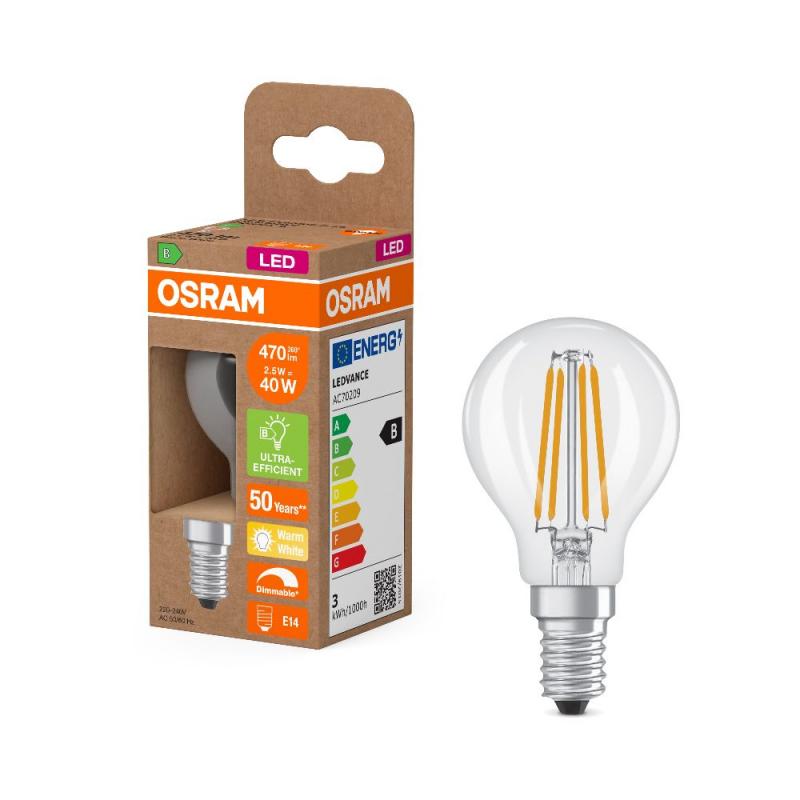 OSRAM E14 CLASSIC LED Lampe Tropfenform dimmbar 2,5W wie 40W 2700K warmweißes Licht Filament