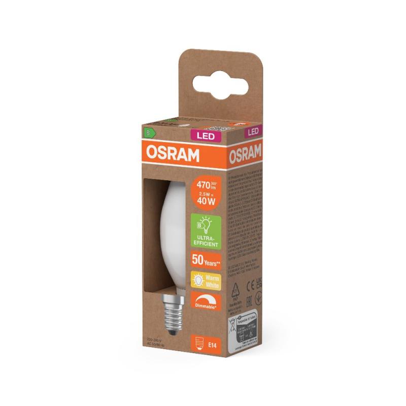 OSRAM E14  CLASSIC LED Lampe Kerzenform dimmbar 2,5W wie 40W 2700K warmweißes Licht matt