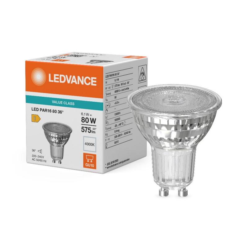 Ledvance GU10 PAR16 Reflektor 36°-Ausstrahlwinkel 6.1W wie 80W universalweißer Strahler 4000K
