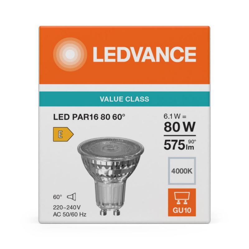 Ledvance GU10 PAR16 Reflektor 60°-Ausstrahlwinkel 6.1W wie 80W universalweißer Strahler 4000K