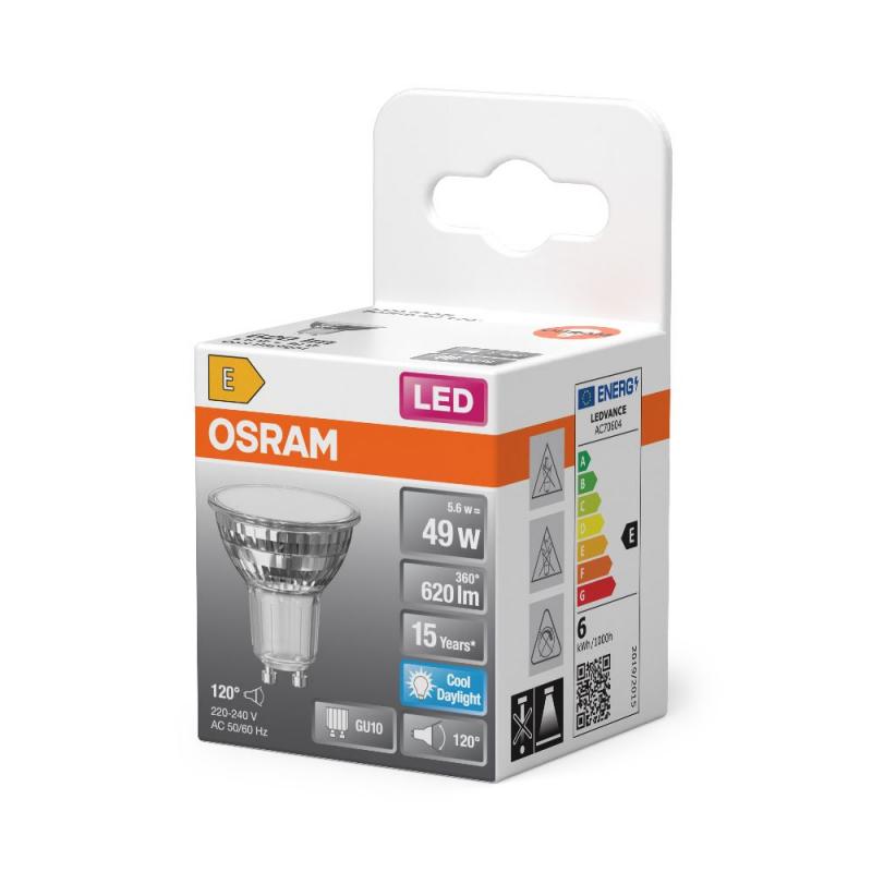 6er Set OSRAM GU10  LED STAR PAR16 Strahler 120° 5,6W wie 49W kaltes Licht mit breitem Lichtkegel 6500K