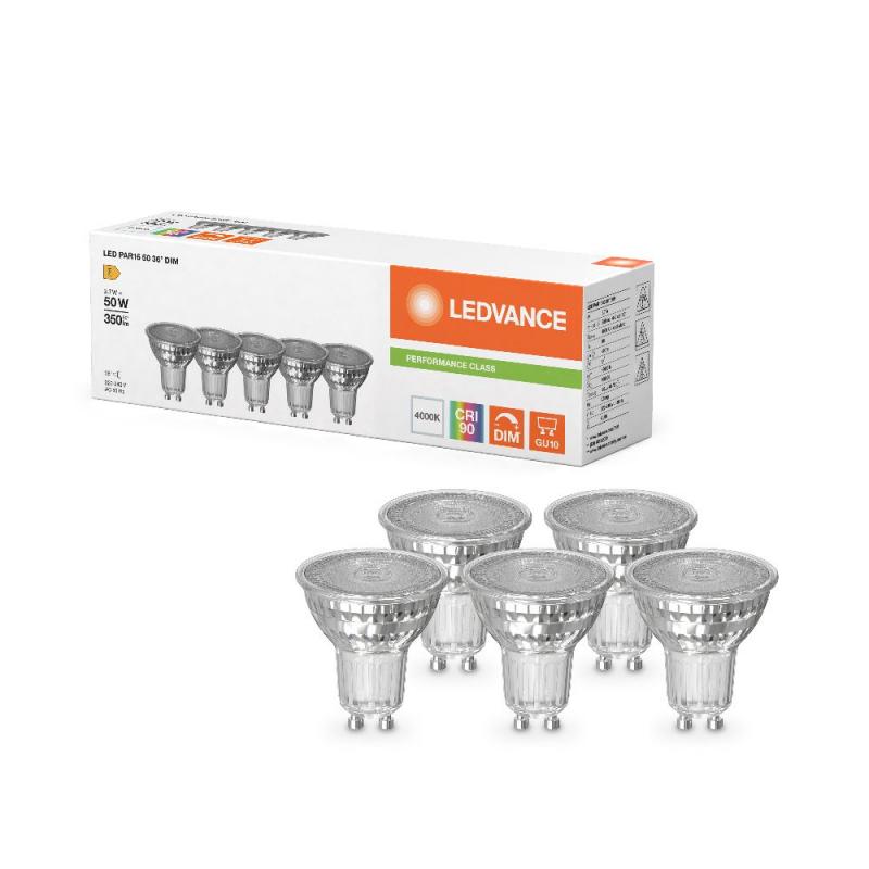 5er Pack Ledvance GU10 PAR16 Reflektor 36° 3.7W wie 50W dimmbarer neutralweißer Strahler 4000K 90Ra mit hoher Farbwiedergabe