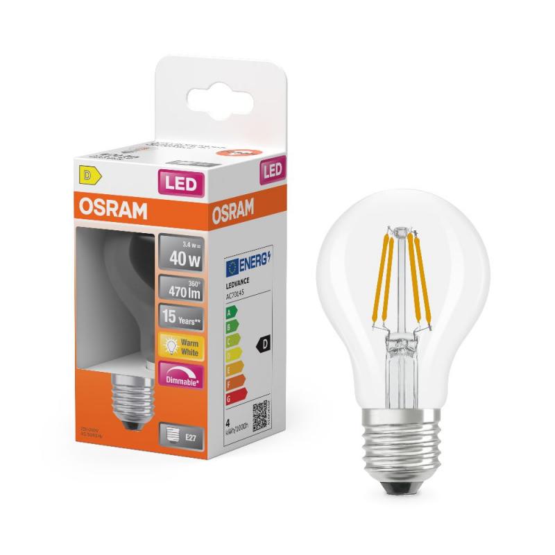 OSRAM E27 LED Superstar Classic Lampe Filament dimmbar 3,4W wie 40W 2700K warmweiße Beleuchtung