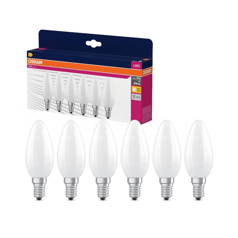 6er Pack OSRAM LED B35 E14 Kerze 4.2W 40W 300° 827 2700K 470 lm Warmweiß