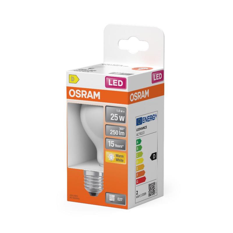 OSRAM E27 LED Lampe Star Classic A 25 matt 1.8W wie 25W für eine warmweiße Beleuchtung