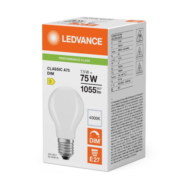 Ledvance E27 CLASSIC LED Lampe 7,5W wie 75W 4000K universalweißes Licht dimmbar